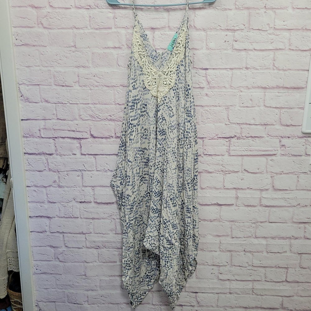 Karlie Cami Crochet Lace Harem Romper O/S Coastal Boho Coquette Resortwear